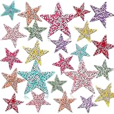 Syhood 24 Pcs Star Patches Iron, 1.57/2.36/3.15 Inch, Mixed Color | Iron on with Rhinestone Sequin Glitter, For Clothing Jeans Repair, Graduation Wedding Party Decor Decoration
