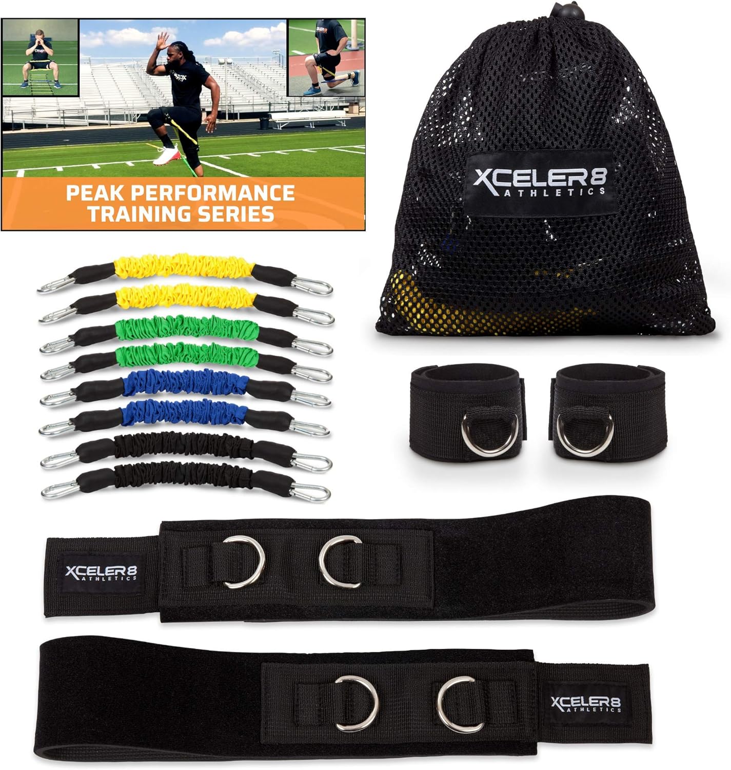XCELER8 Athletics DYNAMX Trainer Speed and Agility Training Resistance Bands for All Sports | Includes Ankle Straps | Training Videos | Fast Sprinting, Explosive, Agile, Strength, Endurance : Sports & Outdoors