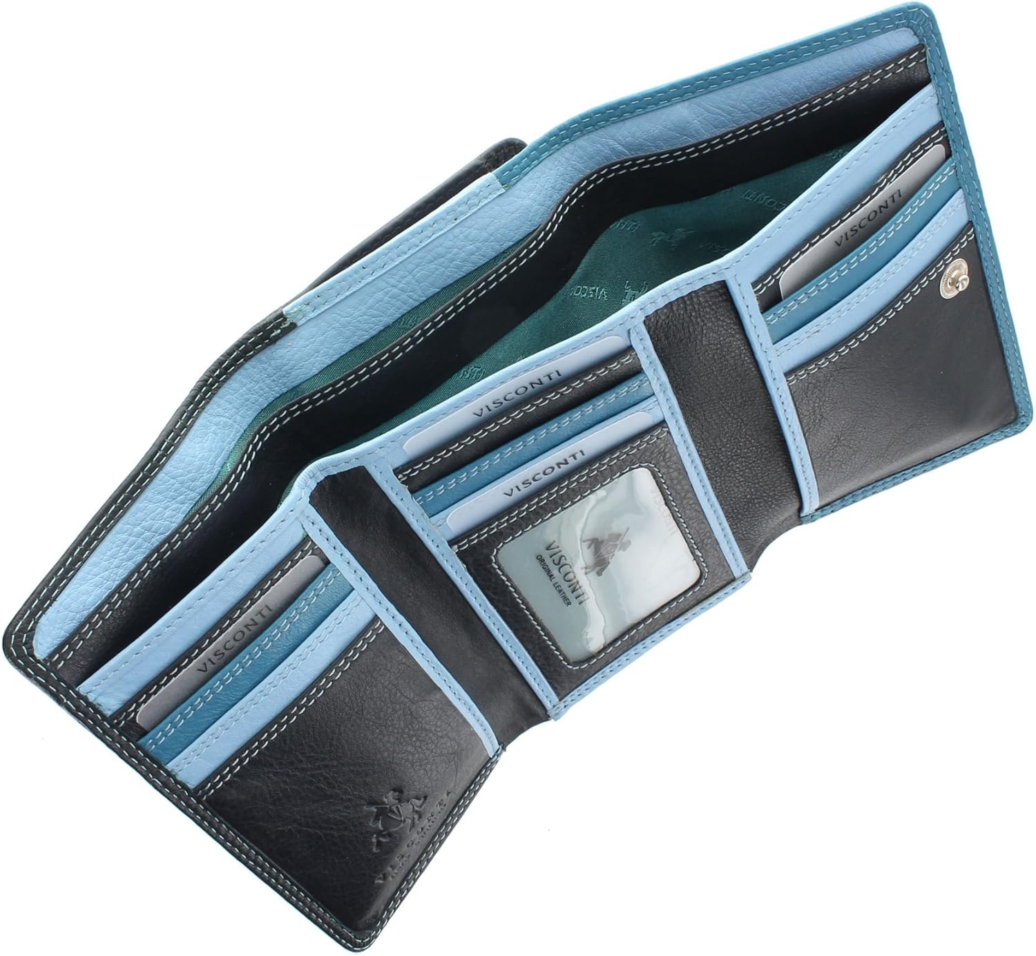 VISCONTI Rainbow Collection Bora Tri-Fold Leather Purse RFID Blocking RB43 Blue Multi - Image 3