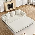 DAMAIFROM Convertible Sleeper Sofa Bed with Pillow, 4-in-1 Corduroy Folding Mattress Couch with Fixed-Shape Frame, Fold Out Floor Sofa Cama Lounge Couch for Living Room Bedroom Studio, Beige White
