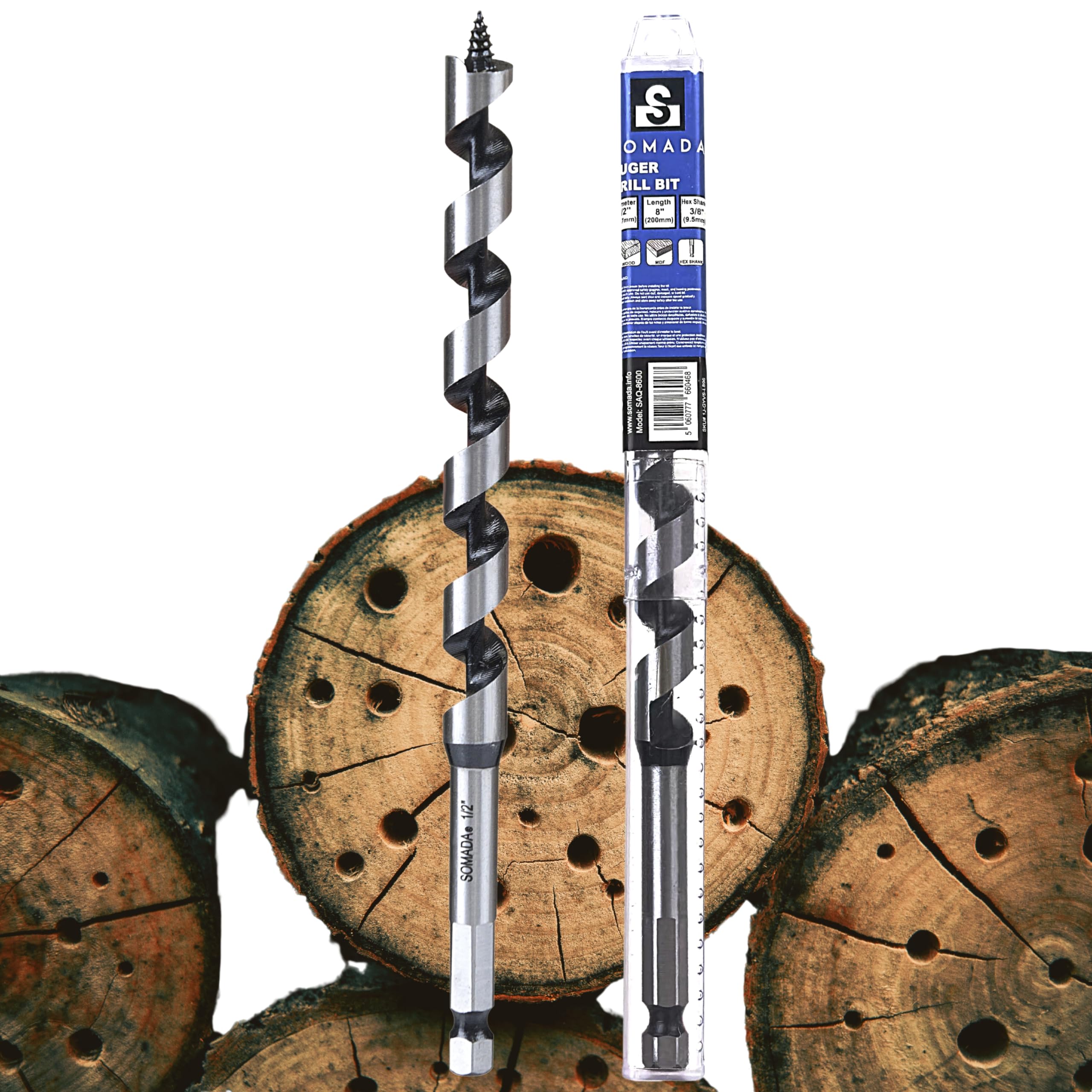 Photo 1 of SOMADA 1/2-Inch x 8-Inch Auger Drill Bit for Wood, Quick Change Hex Shank 3/8-Inch One Piece, Ship Auger Long Drill Bit for Soft and Hard Wood, Plastic, Drywall and Composite Materials