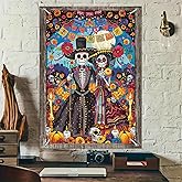 BlissYard DÃa de los Muertos Window Banner 31x47 Inch Halloween Skeleton Sugar Skull Pumpkin Decor Mexican Festival Indoor Outdoor Wall Backdrop for Party Photo Backdrop Indoor Outdoor Wall Decor