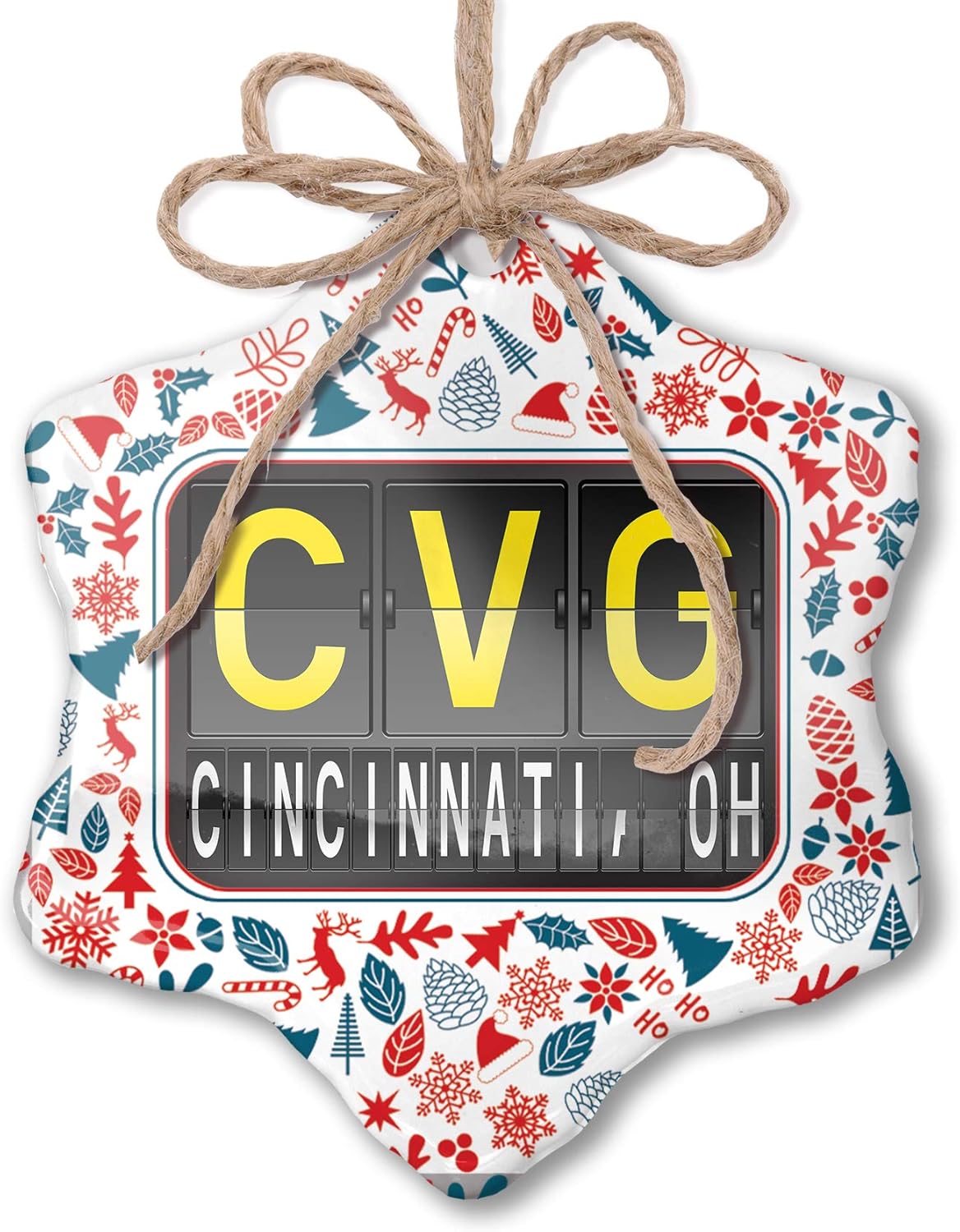 Amazon Com Neonblond Christmas Ornament Cvg Airport Code For Cincinnati Oh Red White Blue Xmas Home Kitchen