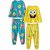 SpongeBob SquarePants Kids Pajama Set Pack of 2 | Childrens Yellow & Blue Character Graphic Long Sleeve Top & Long Leg PJ