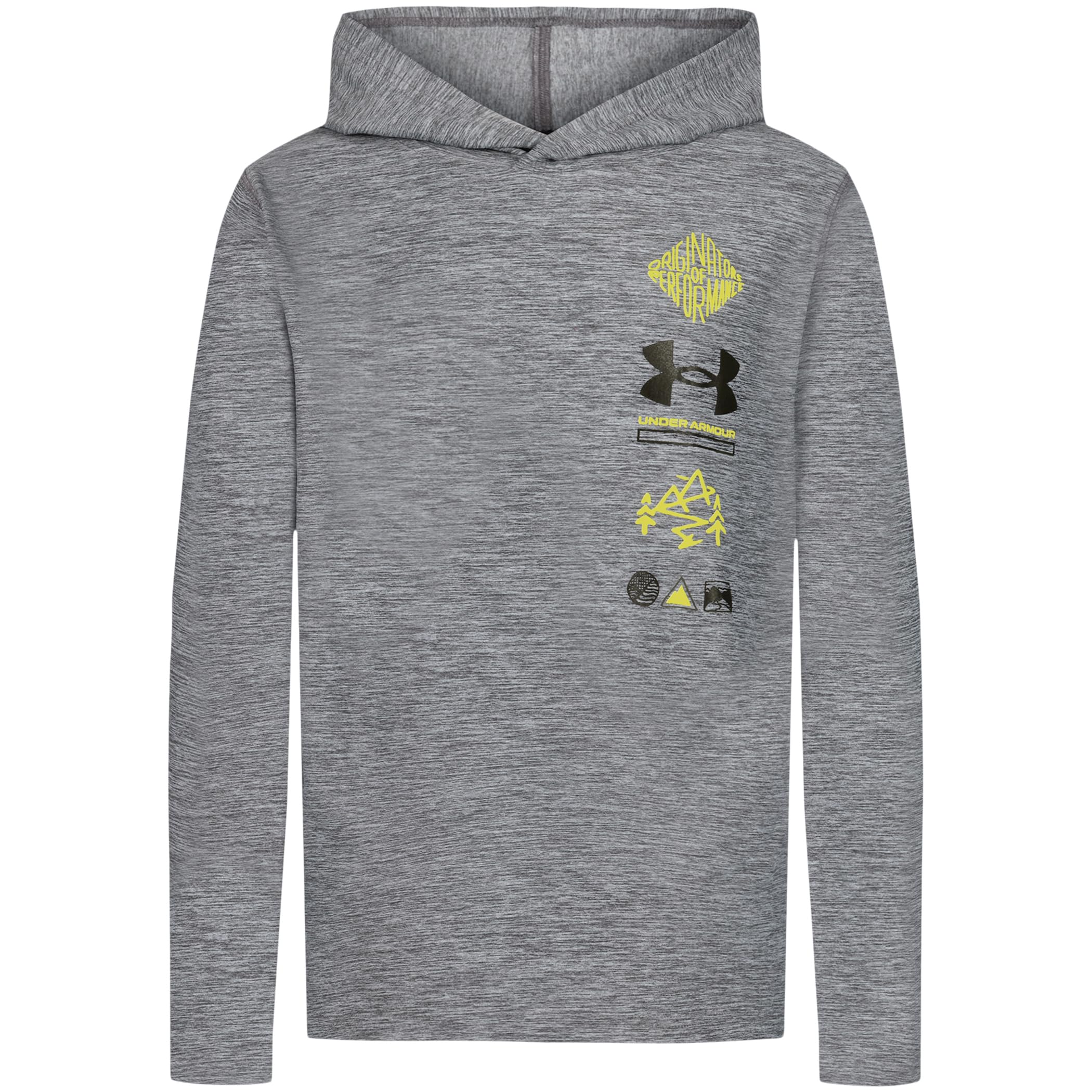 Under Armour Boys' Long Sleeve Hooded Performance Tee, Outdoor Collection, Steel Vert, YXL Image