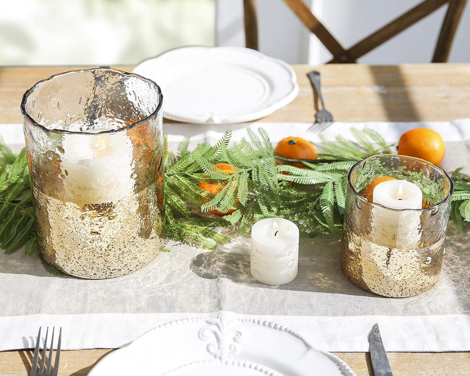 cyl home Hurricane Candleholders Hammered Clear Glass with Sparkler Golden Decor Dining Table Centerpieces Vases Gifts for Wedding Housewarming Christmas Party，6.9'' Height.: Home & Kitchen