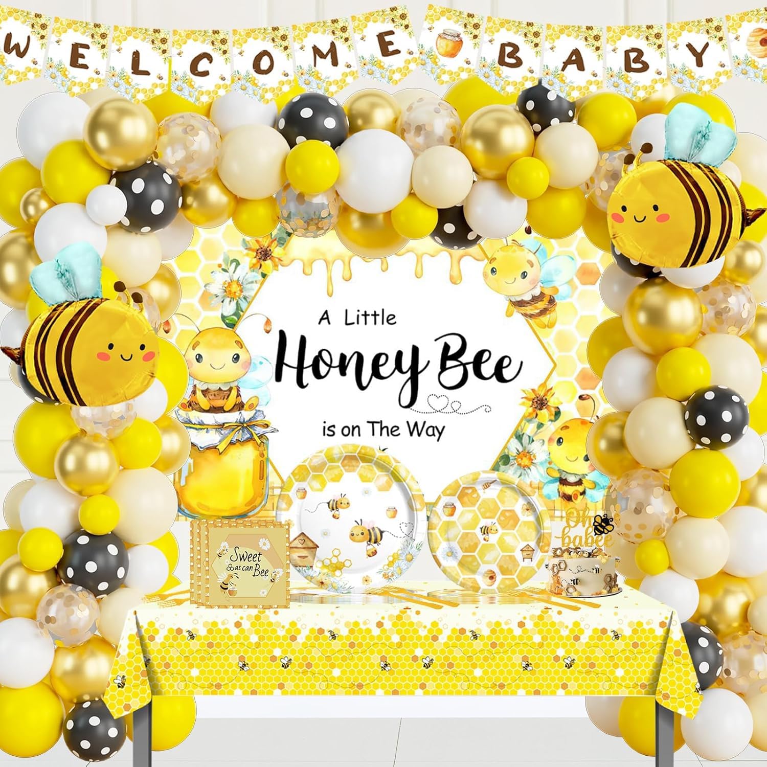 Photo 1 of 114Pcs Cartoon Party Decorations Include Backdrop-Banner-Cake Topper-Cupcake Toppers-Balloons-Party Plates-Tablecloth-Napkins-Cups and Cutlery for Cartoon Birthday Party Supplies Serves 20