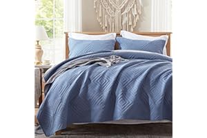 Zzlpp Quilt Queen Size Bedding Set, Greyish Blue Embossed Bedspreads, Lightweight Soft Microfiber Bedspread, All Seasons Bed Coverlet with 1 Quilt, 2 Pillow Shams