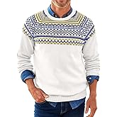 Runcati Mens Crew Neck Sweater Casual Fair Isle Knit Pullover Long Sleeve Fall Winter Chunky Sweaters