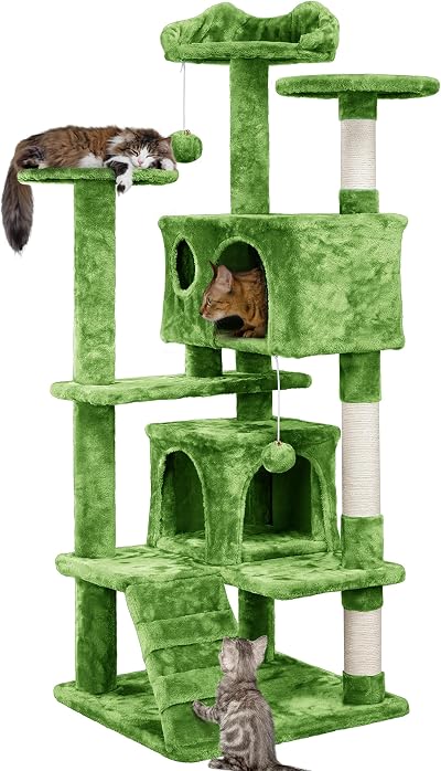 Yaheetech 138.5cm Cat Tree Tower with Condos & Ladder Green