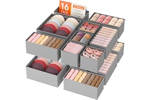 Lifewit Drawer Organizer Clothes for Closet 16 Pack, 3 Sizes Underwear Wardrobe Drawer Dividers, Fabric Foldable Dresser Stor
