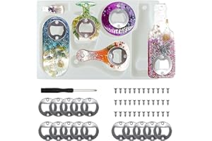 Bottle Opener Resin Molds, Lovppy Beer Opener Silicone Molds, Epoxy Resin Casting Molds, Beer Spanner Kit with Screwdriver and Patch, DIY Jewelry Craft Mold for Bottle Opener Keychain Wine Corkscrew