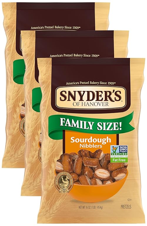 Snyder's of Hanover Pretzels, Sourdough Nibblers, Family Size 16 Oz Bag (Pack of 3)