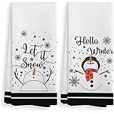 NOQL Winter Snowman Kitchen Towels and Dishcloths Set of 2, Winter Snowman Hand Towels, Hello Winter Hand Towel, Let It Snow Decor Towel, Christmas Hand Towels for Kitchen Bathroom, 16×24 Inches