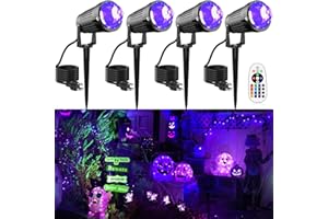 JIAQIYAN Halloween Christmas LED Spot Lights Outdoor Black Light Projector, 12W Color Changing Landscape Lighting Wired 120V IP65 Waterproof Outdoor Spotlight for Glow Party Garden Yard Indoor Decor(4Pack)