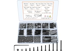 QOOSIKICC 765 Pcs M3 Screw Assortment, M3 Bolts and Nuts Kit, Hex Socket Button Head Cap Screws and Nuts and Washers Set, Metric Machine Screw Assortment Kit, 10.9 Carbon Steel Assorted Screws Nuts