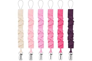TENDER BABE TenderBabe Pacifier Clip,6 Pack Pacifier Holder Clip with Adorable Frill Design,Soft Flexible Binky Clips for Baby Girl and Boy