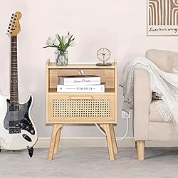 Lerliuo Rattan Nightstands Set of 2 with Charging