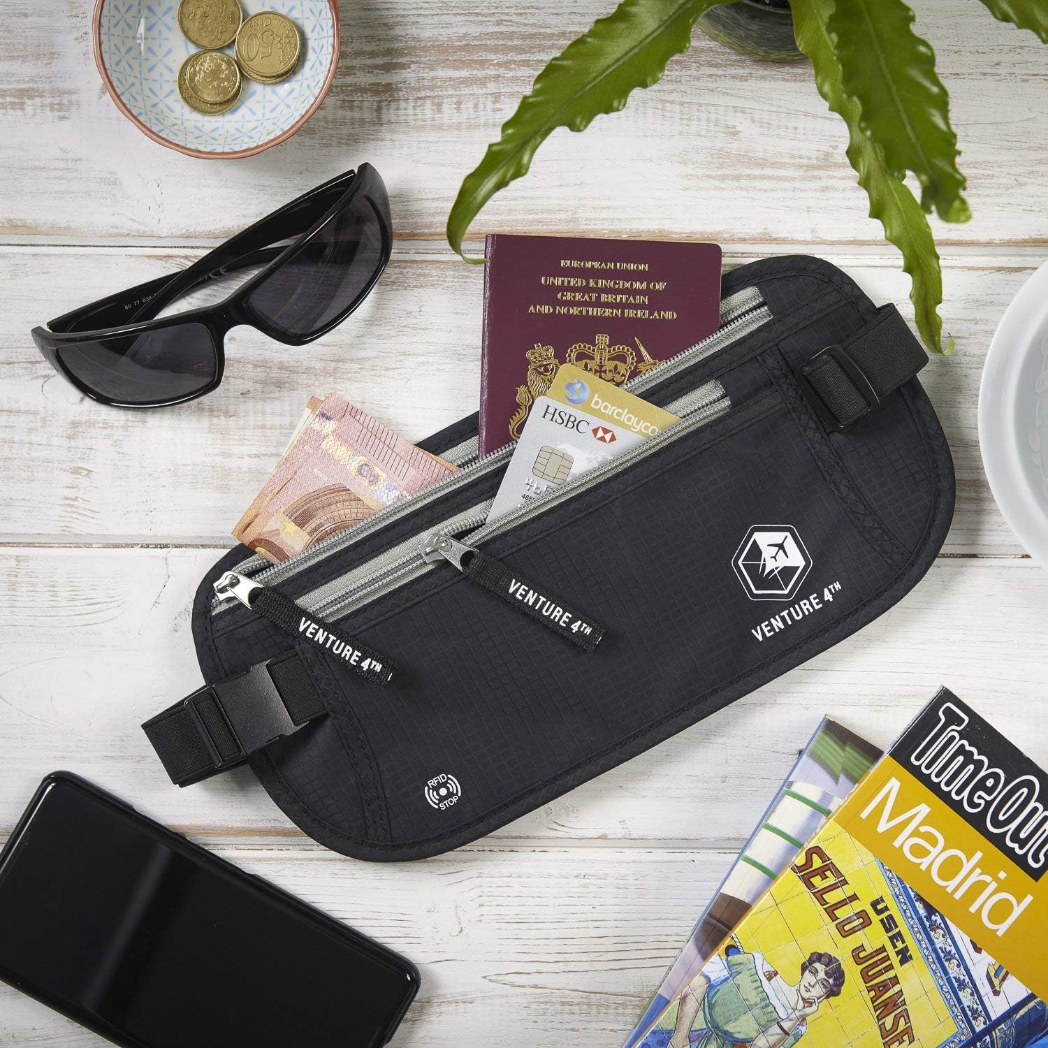  | Slim Minimalist Design Money Belt, RFID Blocking for Men & Women - Ideal for Keeping Your Cash, Credit Card, Passport, Phone Safe When Traveling (Black) | Travel Wallets