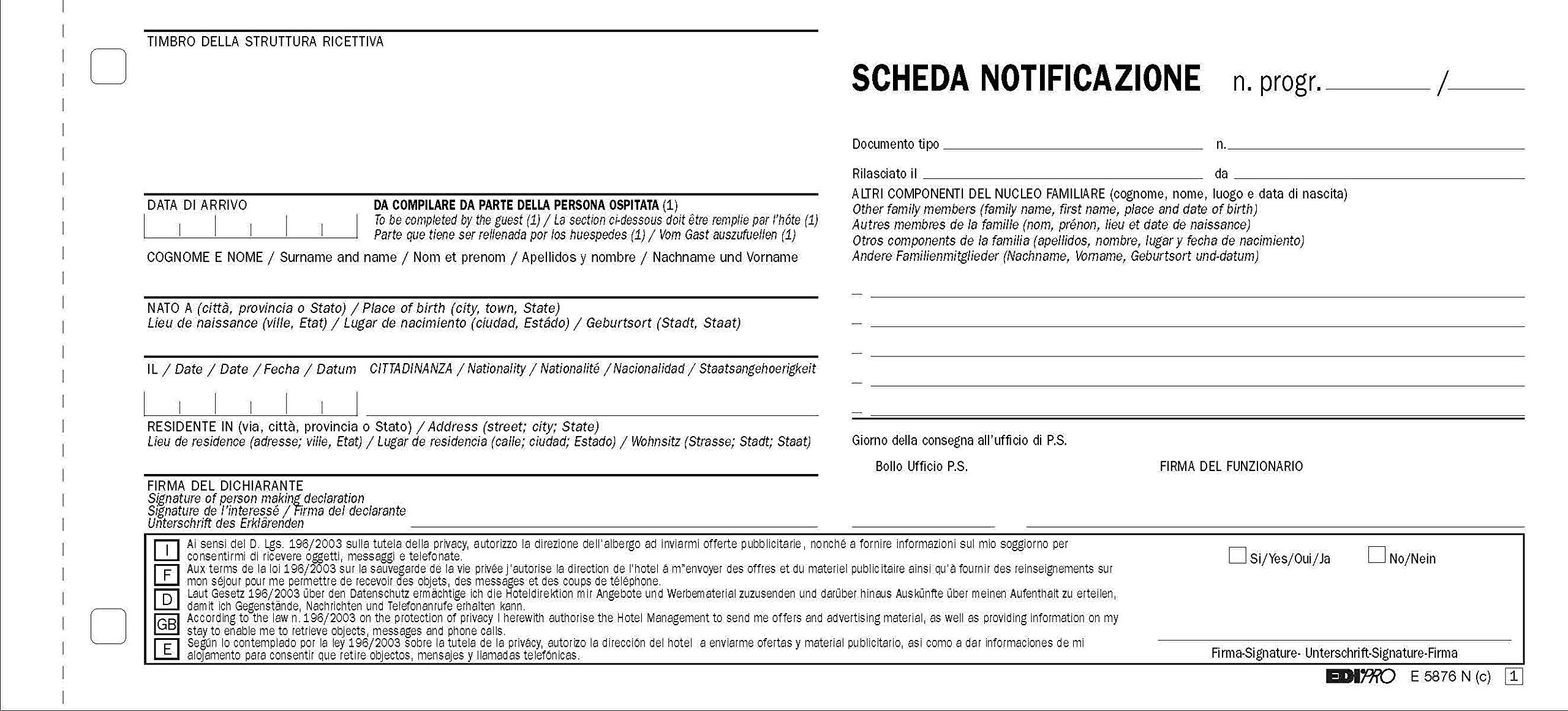 EDIPRO - E5876N - Notification Cards 2 Copies 4 Languages Snap (250 tabs) f.to 14x9