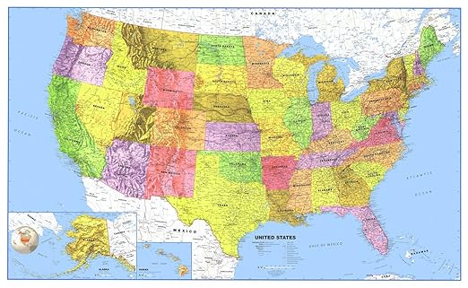 Amazon.com : 36x60 United States Classic Laminated Wall Map Poster