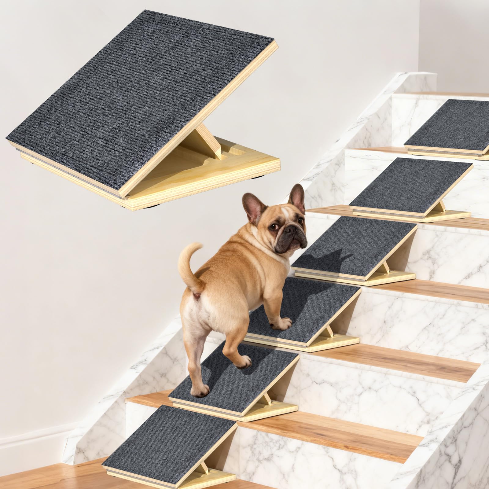 Photo 1 of TNELTUEB 6 Pack Dog Ramps for Stairs, Adjustable Stair ramp for Dogs,Portable Dog Stairs with Mat for Small Dogs and Cats, Non-Slip Pet Steps for Elderly or Injured Pets