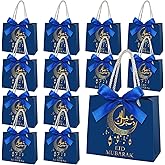 Gueevin 24 Pcs Eid Mubarak Party Gift Bags Moon Star Goodie Paper Treat Bags with Handles and Ribbon for Eid Mubarak Ramadan Kareem Muslim Party Supplies Favors Decorations