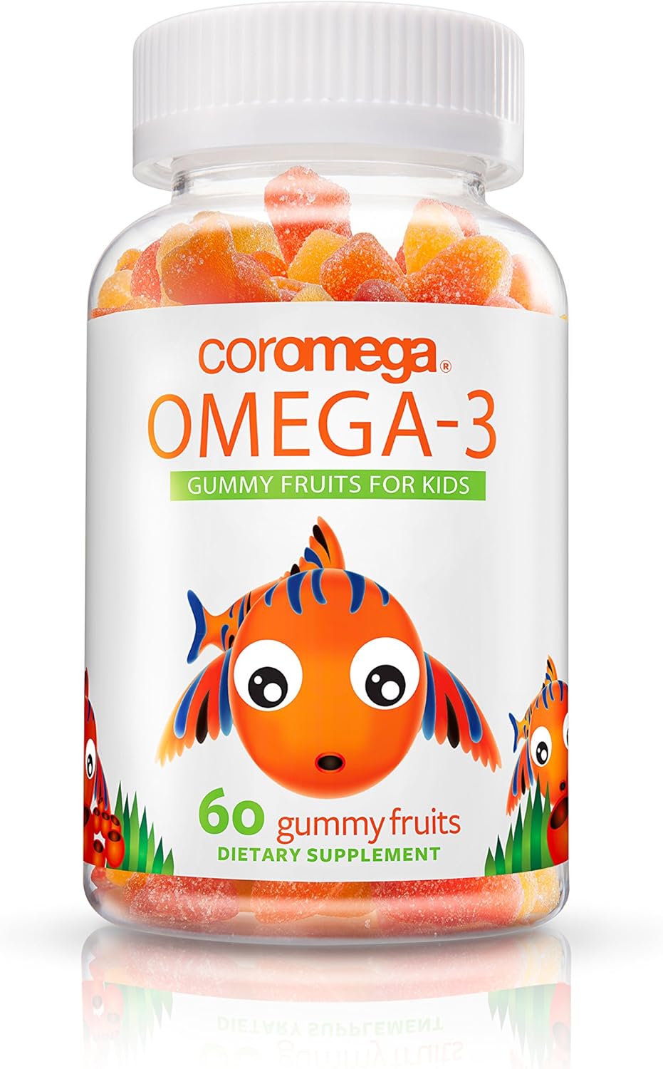 Coromega Kids Omega 3 Fish Oil Gummies, 50mg DHA and 10 mg EPA of Omega-3s Fatty Acids, Dietary Supplement, Orange, Lemon, and Strawberry Banana Flavors, 60 Gummies per Bottle