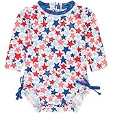 RuffleButts Baby Girls UPF 50+ Sun Protection Floral Printed Long Sleeve One Piece Rash Guard Swimsuit with Zipper