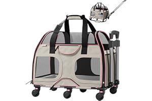 Katziela Pet Carrier - Airline Compliant Dog Carrier - TSA Approved Pet Carrier for Small Dogs and Cats - Soft FAA Travel Airplane Dog Carrier Luggage (Gray/Pink-6 Wheels)