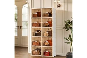 ANTBOX Handbag Storage Cabinet with Clear Front Doors, One-Piece Folding Purse Organizer for Closet Bedroom, Large Plastic Di