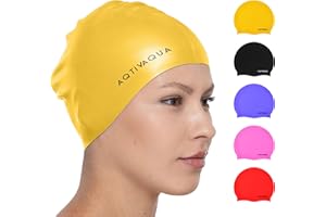 AqtivAqua Silicone Swim Cap Waterproof // Comfortable Swimming Cap for Women Men Adult and Kids
