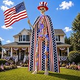 4th of July Outfit for 12ft Skeleton, Patriotic Giant Skeleton Costume Set | with USA Flag Cape, Hat & LED Light String, 250th Anniversary Independence Day Outdoor Lawn Decor, Skeleton Not Included