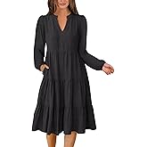 ANRABESS Womens Fall Midi Dresses Long Sleeve V Neck Swing Tiered Work Business Casual 2026 Flowy Beach Vacation Dress