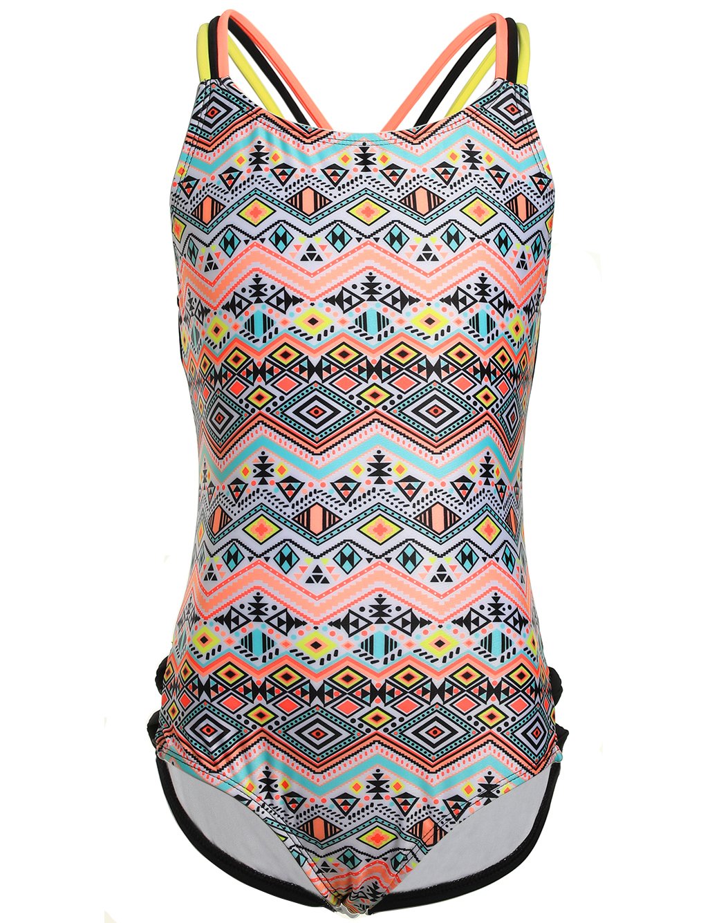 LEINASEN One Piece Swimsuits for Girls, Strap Crossback Tribal Pattern Printing Bathing Suit for Kids