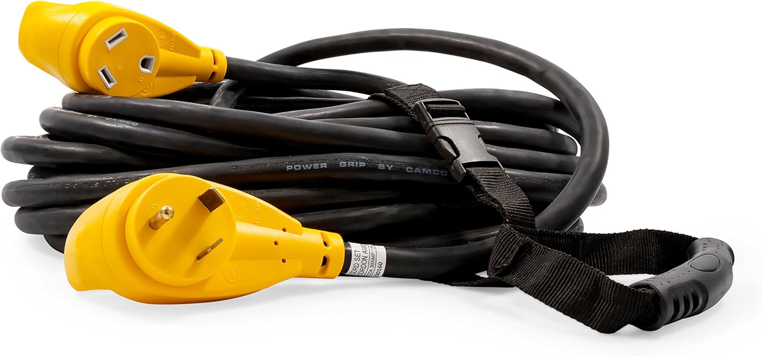Camco 50' PowerGrip Heavy-Duty Outdoor 30-Amp Extension Cord for RV and Auto | Allows for Additional Length to Reach Distant Power Outlets | Built to Last (55197): Automotive