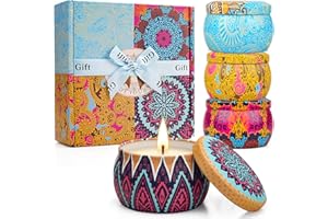 YINUO LIGHT Holiday Candle Gift Set, 4 Pack Long Lasting Classic Bohemian Scented Soy Wax Candles with Fig, Lemon, Spring & Lavender Scents, Aromatherapy Candles for Home, Christmas Gifts for Everyone