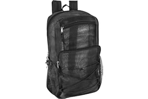 TRAIL MAKER Deluxe See Through Mesh Backpack with Bungee Cord & Adjustable Padded Straps for Swimming, Travel (Black)