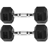Fitvids Hex Dumbbells Rubber Coated Hand Weights for Exercises and Fitness Home Gym, 5-50 LB Pair