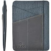 VBAX RFID Slim Wallet for Men Women, 8 Card Slot Leather Minimalist Front Pocket Credit Card Holders, Grey Canvas