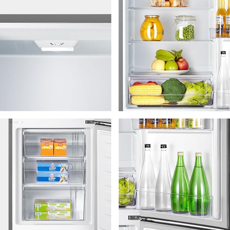 Hisense rb343d4cde - geladeira cíclica combi, 269l, classe e, largura 55cm x altura 180cm, porta reversível, abertura de porta 90º, iluminação led, gaveta para frutas e legumes, grande capacidade, aço inox