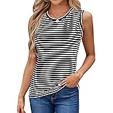 LilyCoco Women's Striped Tank Tops Sleeveless Color Block Loose Fit T Shirts