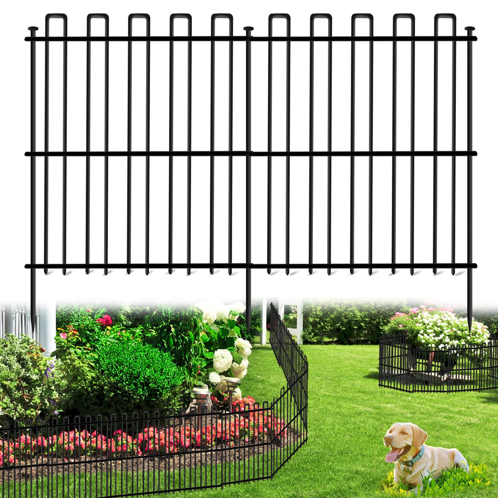 Photo 1 of 25 Panels No Dig Animal Barrier Fence, 32in(H) x 49ft(L) Garden Edging Border Fencing, Rustproof Metal Stakes Decorative Garden Fence, Dog Digging Defense Fencing Barrier for Outdoor, Yard, Patio