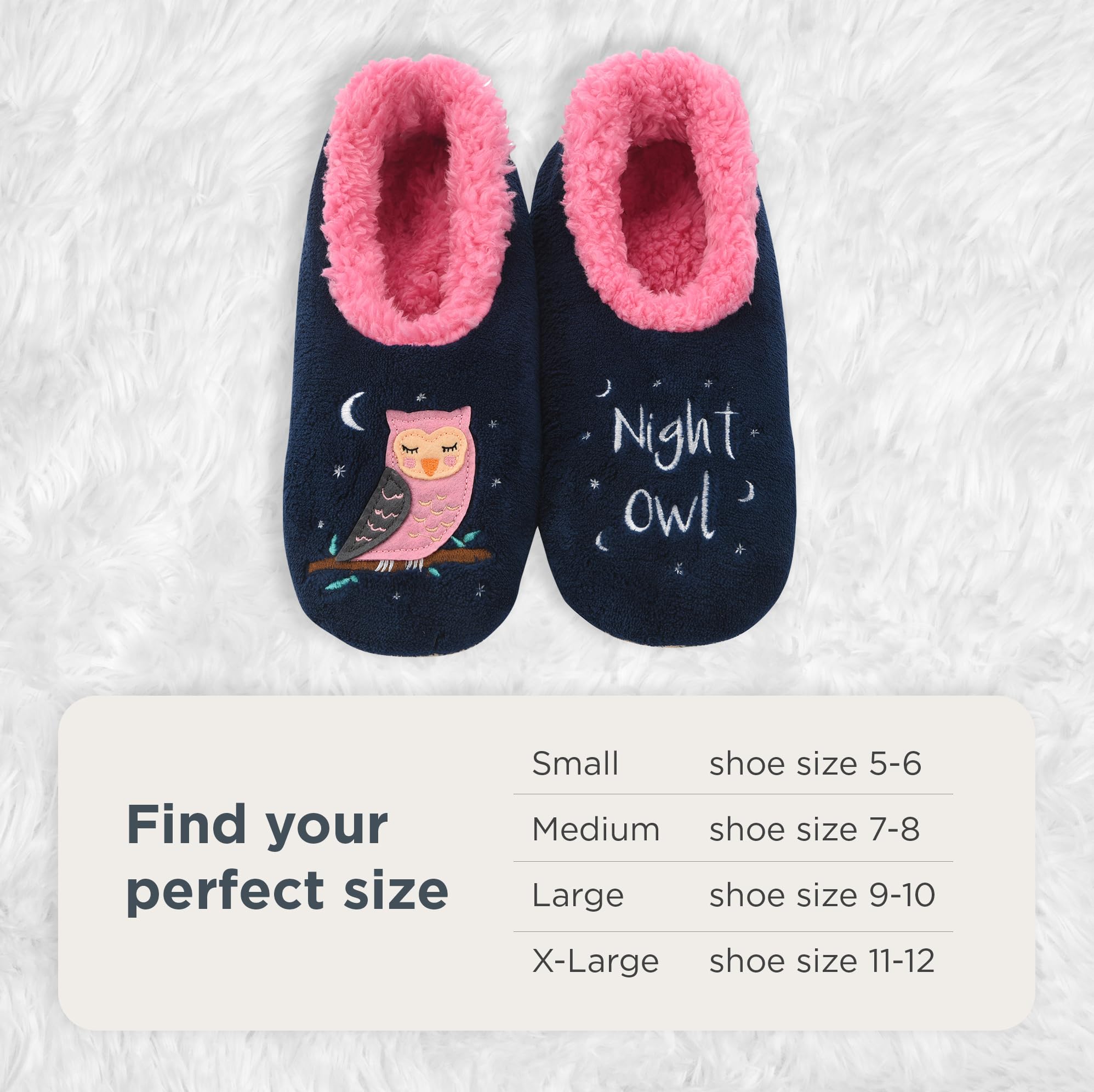 Snoozies Pairable Slipper Socks - Funny House Slippers for Women, Non-Slip Fuzzy Slipper Socks - Night Owl - Medium