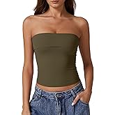QINSEN Women's Tube Tops Strapless Bandeau Tops Double Lined Slim Fit Summer Going Out Tank Tops