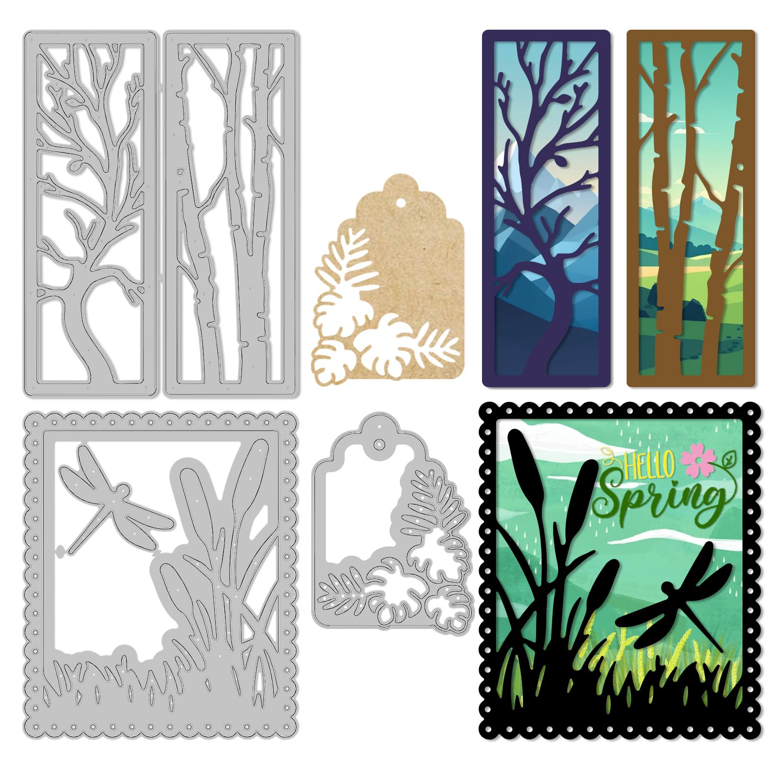 INFUNLY 3Pcs Plants Die Cuts for Card Making Branches Tree Bookmarks Metal Frame Cutting Dies Dragonfly Die Cuts Retro Lace Border Embossing Stencils for DIY Craft Scrapbooking Album Photo Decor