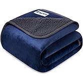 PetAmi Waterproof Dog Blanket Sherpa Fleece, Pet for Medium Large Dogs, Reversible Cat Throw Bed Couch Sofa Furniture Protector, Soft Plush Microfiber (X-Large 60x80, Blue/Gray), Navy/Gray