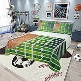 American Sport Football Bed Sheets Set Twin for Boys Bedroom Decor,Sports Games Fitted Sheet Football Field Illustration Bedding Set 3Pcs (1 Fitted Sheet+1 Flat Sheet+1 Pillowcase),Green Brown
