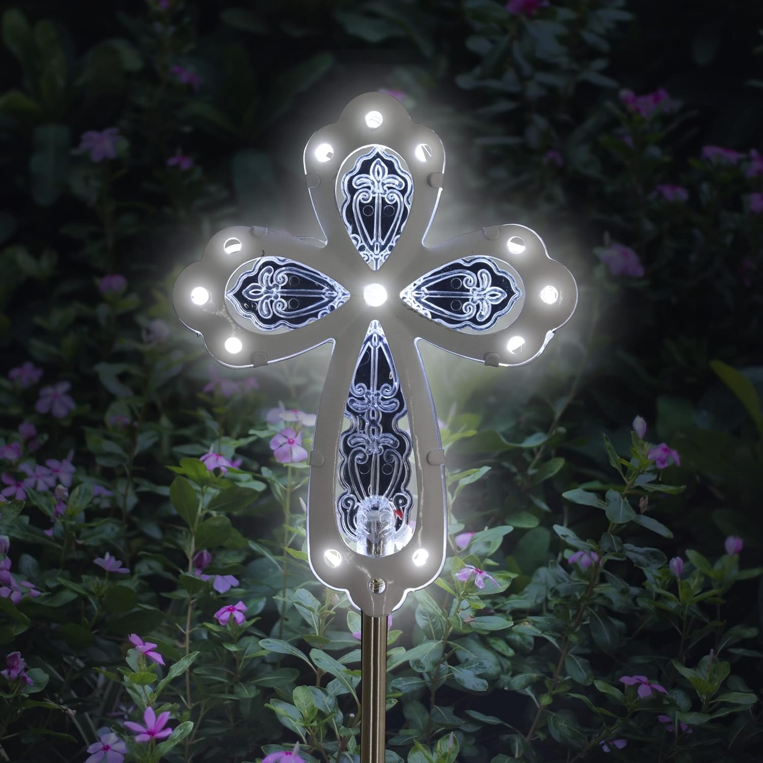 Decorative Garden Stakes - Exhart Garden Solar Lights, Decorative White Cross Garden Stake, 13 LEDs, Outdoor Memorial and Garden Decoration, 4.5 x 36 Inch