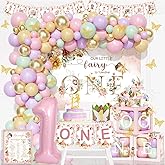 Hombae Fairy First Birthday Decorations, Floral Enchanted Themed 1st Birthday Party Supplies Our Little Fairy is Turning One Backdrop Balloon Banner Cake Topper Box Crown Poster for One Year Old Girl